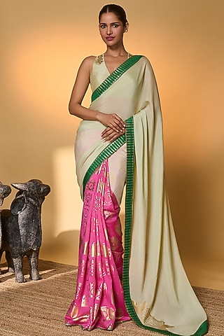 Mint Chiffon Foil Printed Saree Set by Masaba