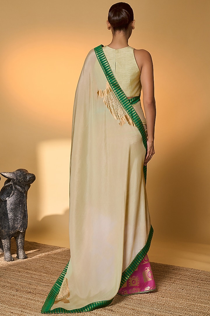 Mint Chiffon Foil Printed Wedding Saree Set by Masaba at Pernia's Pop Up Shop