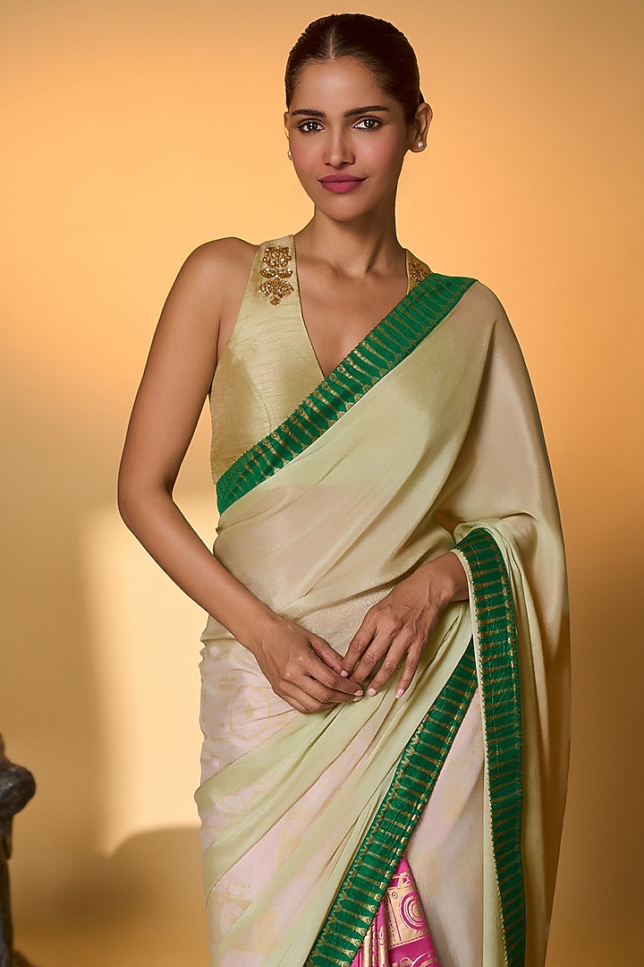 Mint Chiffon Foil Printed Wedding Saree Set by Masaba at Pernia's Pop Up Shop