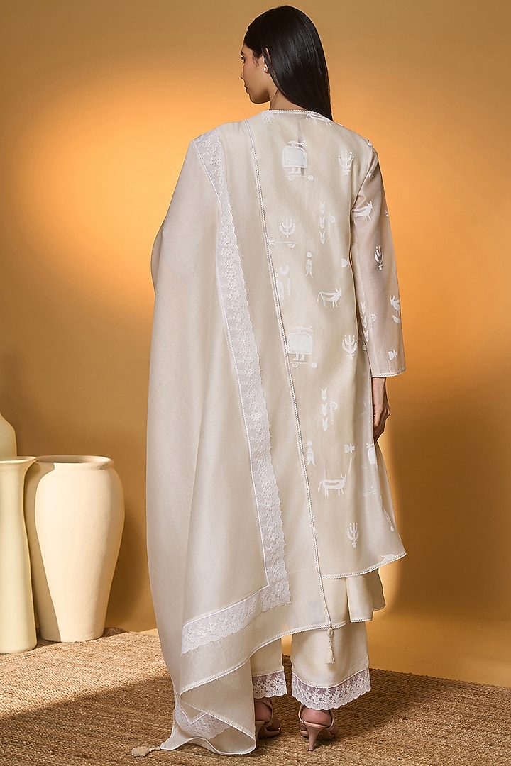 Ivory Chanderi Screen Printed Jacket Set by Masaba at Pernia's Pop Up Shop