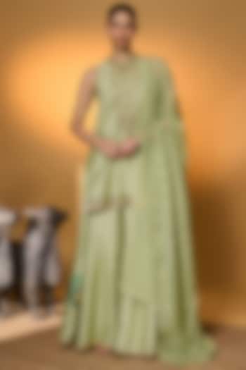 Mint Raw Silk Embroidered Kurta Set by Masaba at Pernia's Pop Up Shop