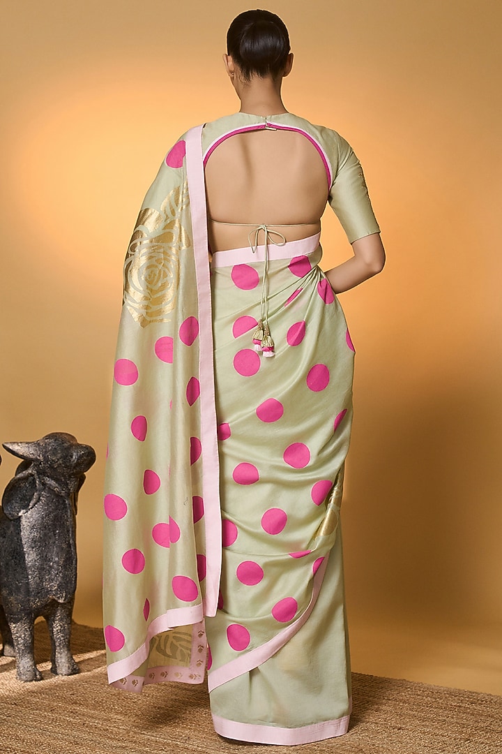 Mint Chanderi Polka Dot & Foil Printed Wedding Saree Set by Masaba at Pernia's Pop Up Shop