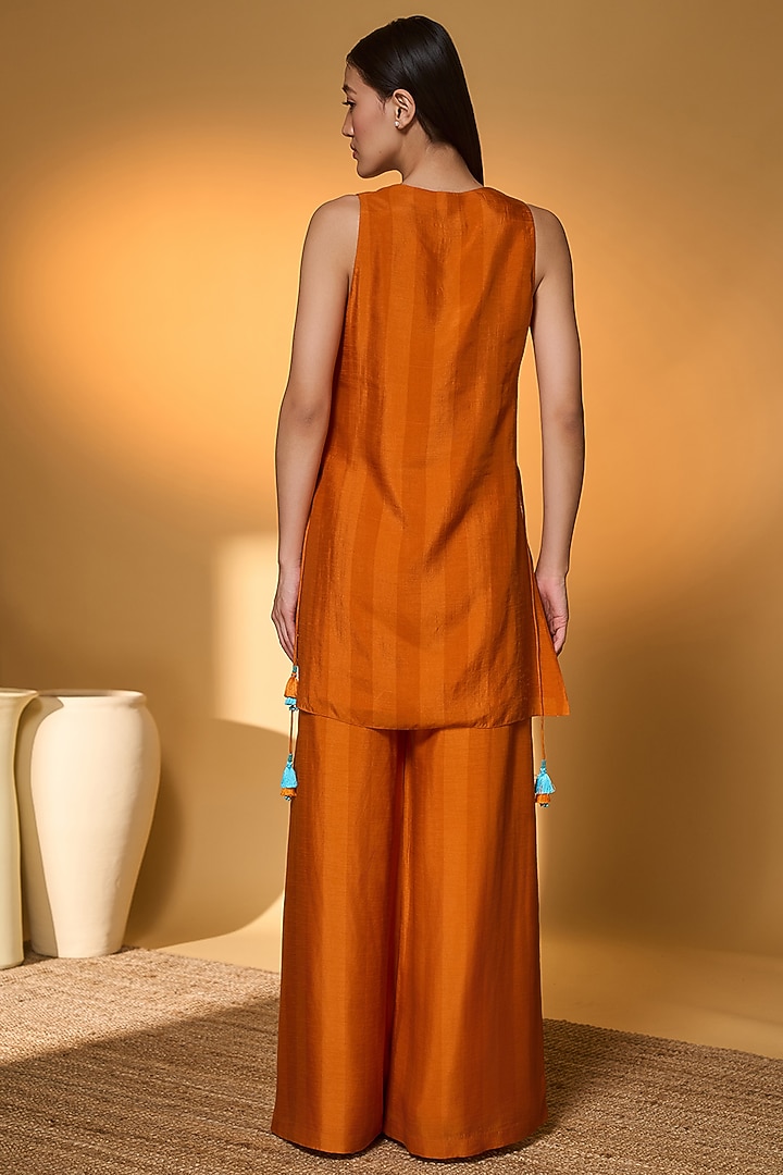 Orange Raw Silk Embellished Kurta Set by Masaba at Pernia's Pop Up Shop