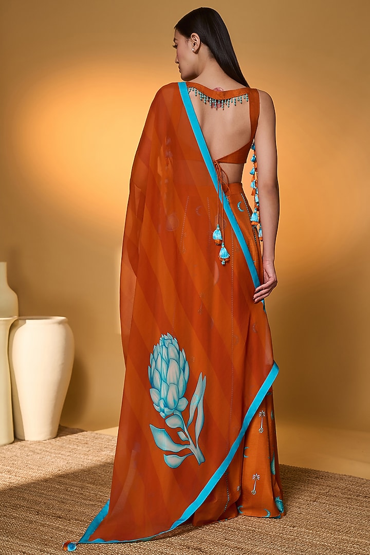 Orange & Teal Raw Silk Printed Wedding Lehenga Set by Masaba at Pernia's Pop Up Shop