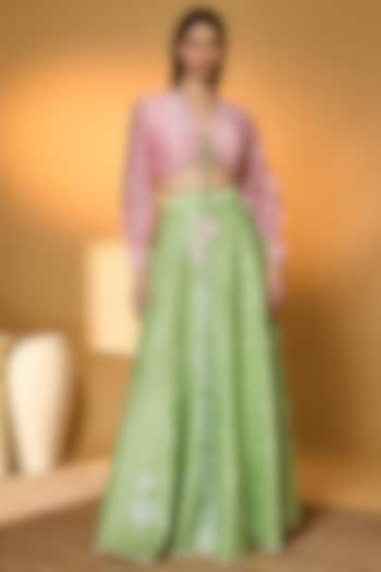 Pista Green Chanderi Khadi Printed Wedding Lehenga Set by Masaba at Pernia's Pop Up Shop