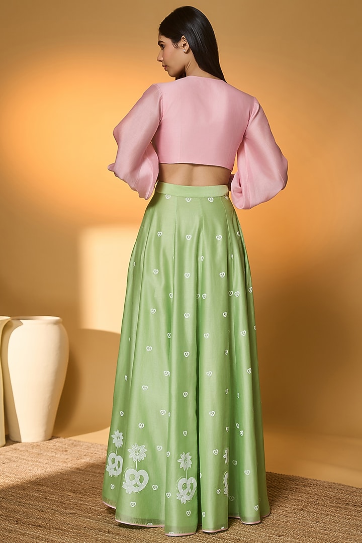 Pista Green Chanderi Khadi Printed Wedding Lehenga Set by Masaba at Pernia's Pop Up Shop