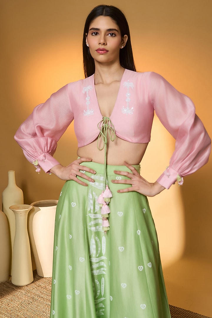 Pista Green Chanderi Khadi Printed Wedding Lehenga Set by Masaba at Pernia's Pop Up Shop