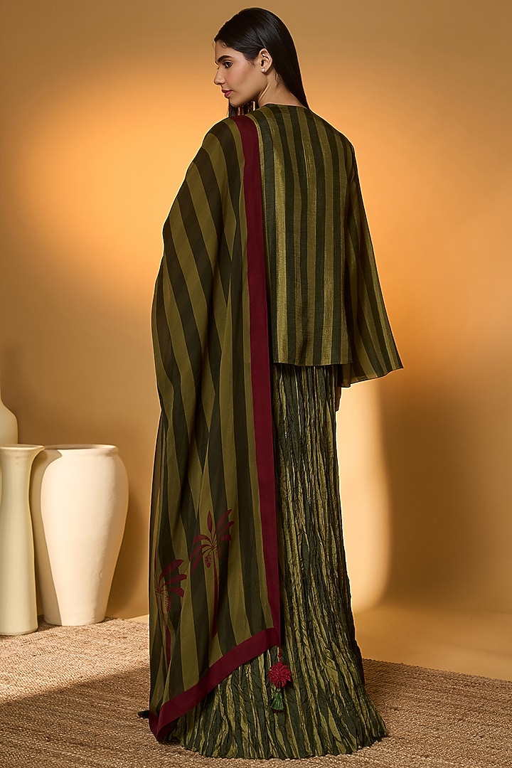 Green Raw Silk Kali Skirt Set by Masaba at Pernia's Pop Up Shop