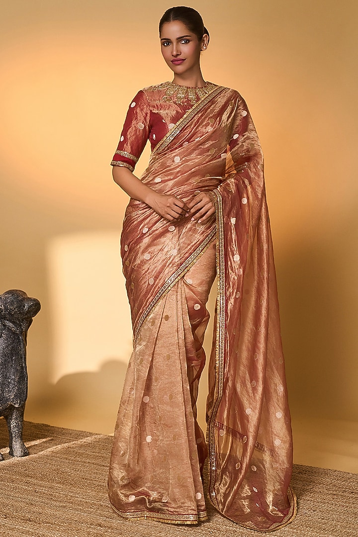 Red Tissue Embroidered Wedding Saree Set by Masaba at Pernia's Pop Up Shop