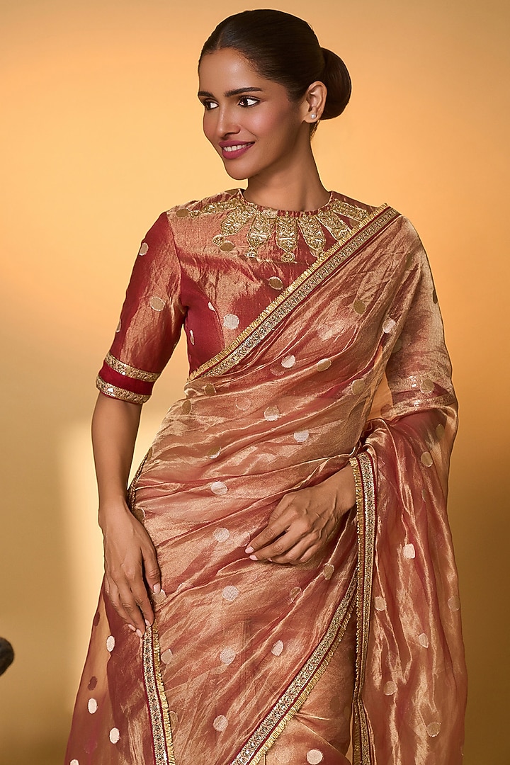 Red Tissue Embroidered Wedding Saree Set by Masaba at Pernia's Pop Up Shop