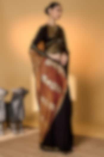 Black Tissue & Raw Silk Embroidered Wedding Saree Set by Masaba at Pernia's Pop Up Shop