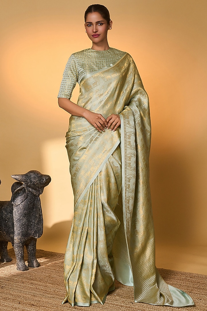Mint Banarasi Silk Tropical Motif Reception Saree Set by Masaba at Pernia's Pop Up Shop