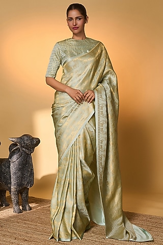 Mint Banarasi Silk Tropical Motif Saree Set by Masaba