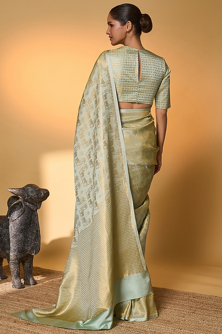 Mint Banarasi Silk Tropical Motif Reception Saree Set by Masaba at Pernia's Pop Up Shop
