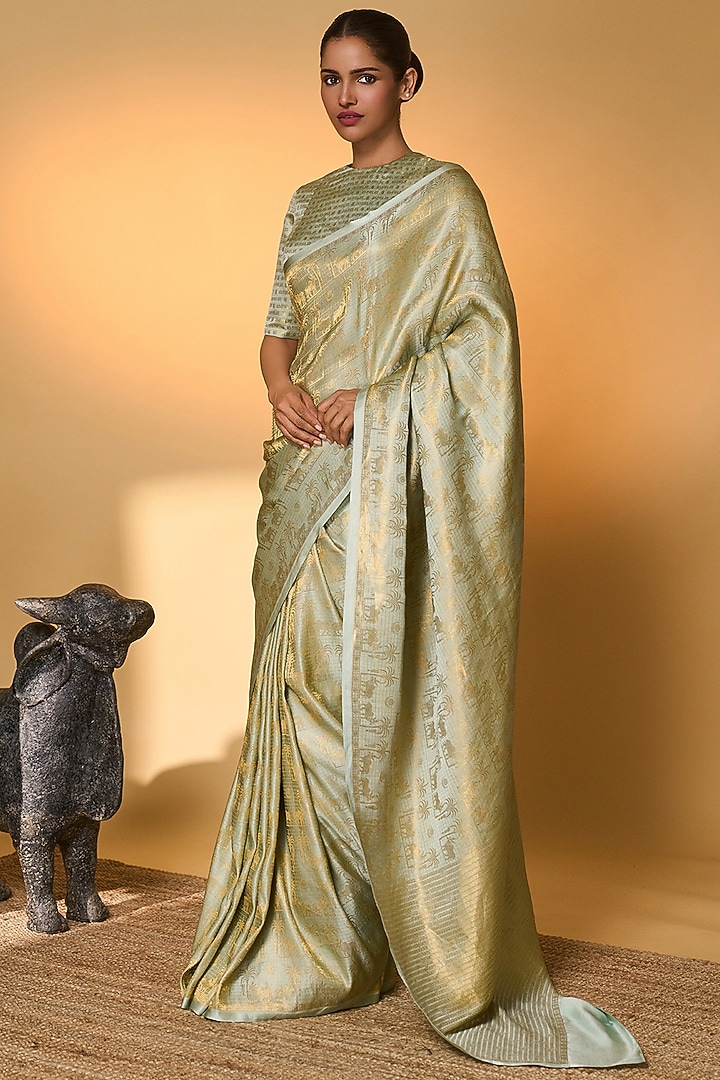 Mint Banarasi Silk Tropical Motif Reception Saree Set by Masaba at Pernia's Pop Up Shop
