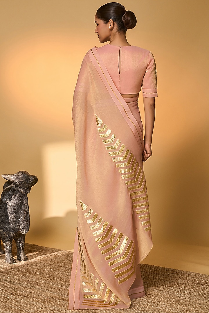 Baby Pink Tissue Silk Gota Embroidered Wedding Saree Set by Masaba at Pernia's Pop Up Shop