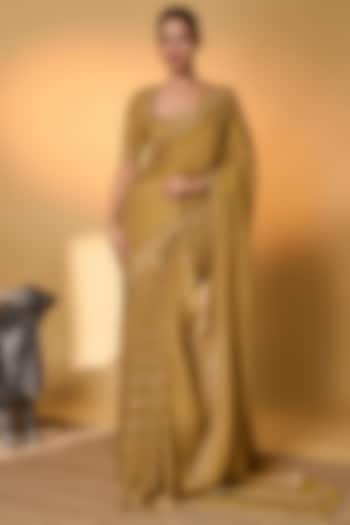 Gold Tissue Silk Gota Embroidered Wedding Saree Set by Masaba at Pernia's Pop Up Shop