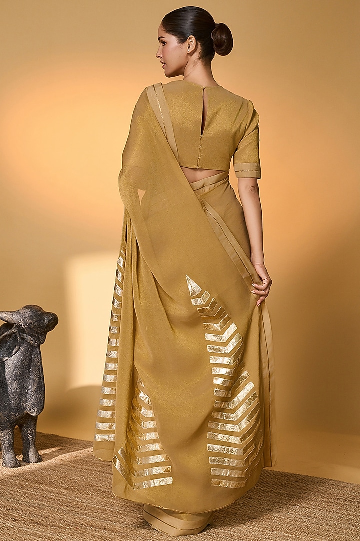 Gold Tissue Silk Gota Embroidered Wedding Saree Set by Masaba at Pernia's Pop Up Shop