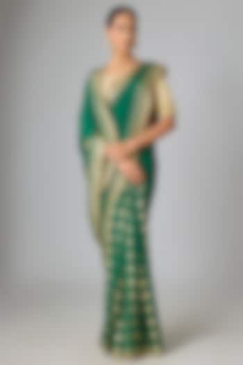 Green Viscose Crepe Wedding Saree Set by Masaba at Pernia's Pop Up Shop