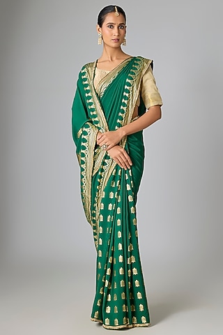 Green Viscose Crepe Saree Set by Masaba