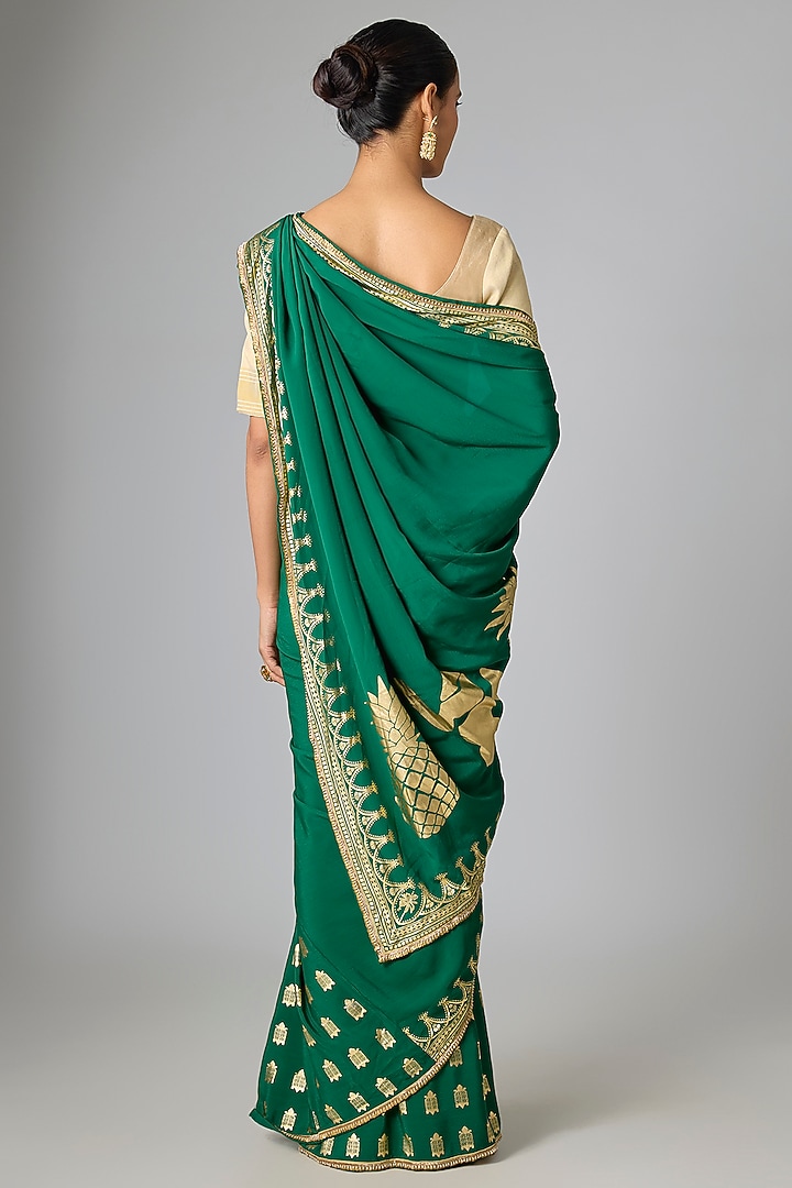 Green Viscose Crepe Wedding Saree Set by Masaba at Pernia's Pop Up Shop
