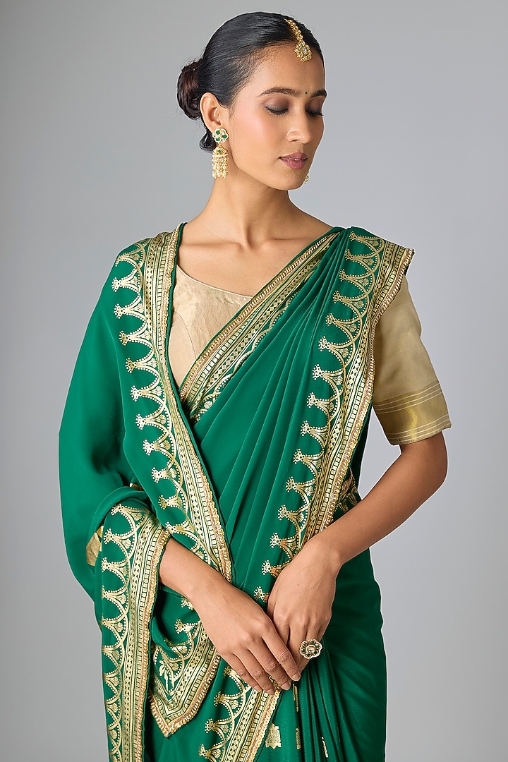 Green Viscose Crepe Wedding Saree Set by Masaba at Pernia's Pop Up Shop