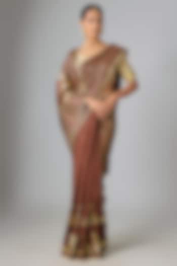 Mocha Raw Silk Wedding Saree Set by Masaba at Pernia's Pop Up Shop