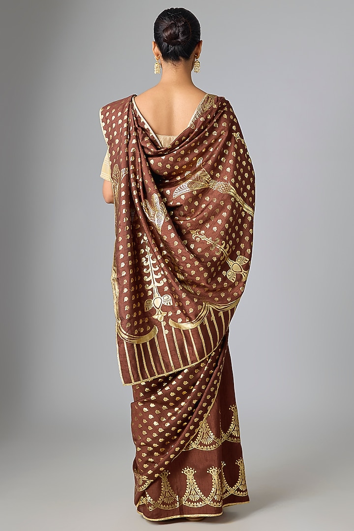 Mocha Raw Silk Wedding Saree Set by Masaba at Pernia's Pop Up Shop