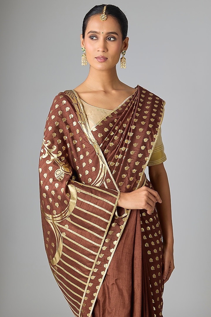 Mocha Raw Silk Wedding Saree Set by Masaba at Pernia's Pop Up Shop