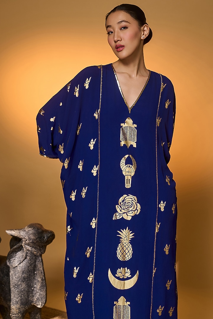 Electric Blue Crepe Silk Charm Kaftan by Masaba at Pernia's Pop Up Shop