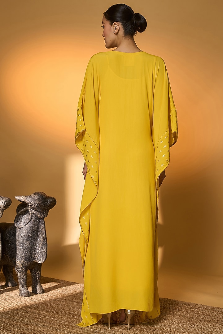 Yellow Crepe Silk Foil Printed Kaftan by Masaba at Pernia's Pop Up Shop