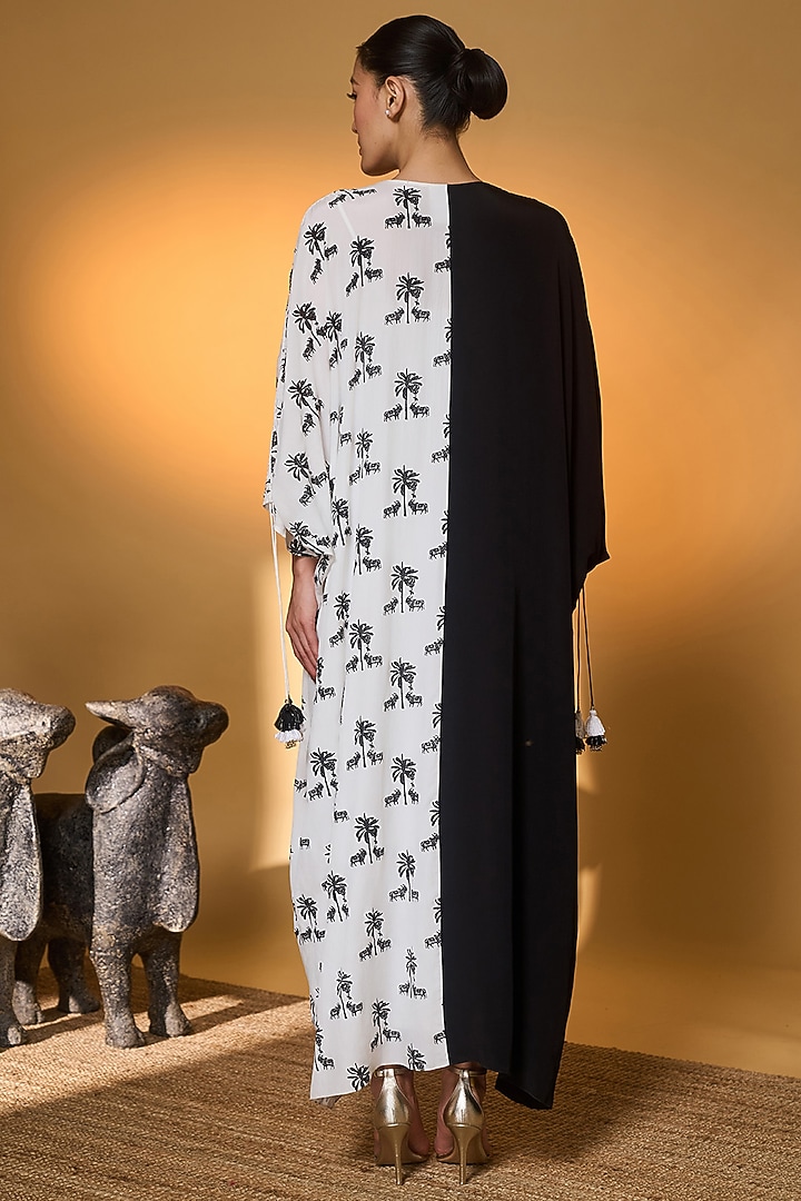 Black & White Crepe Silk Tropical Nandi Foil Printed Kaftan by Masaba at Pernia's Pop Up Shop