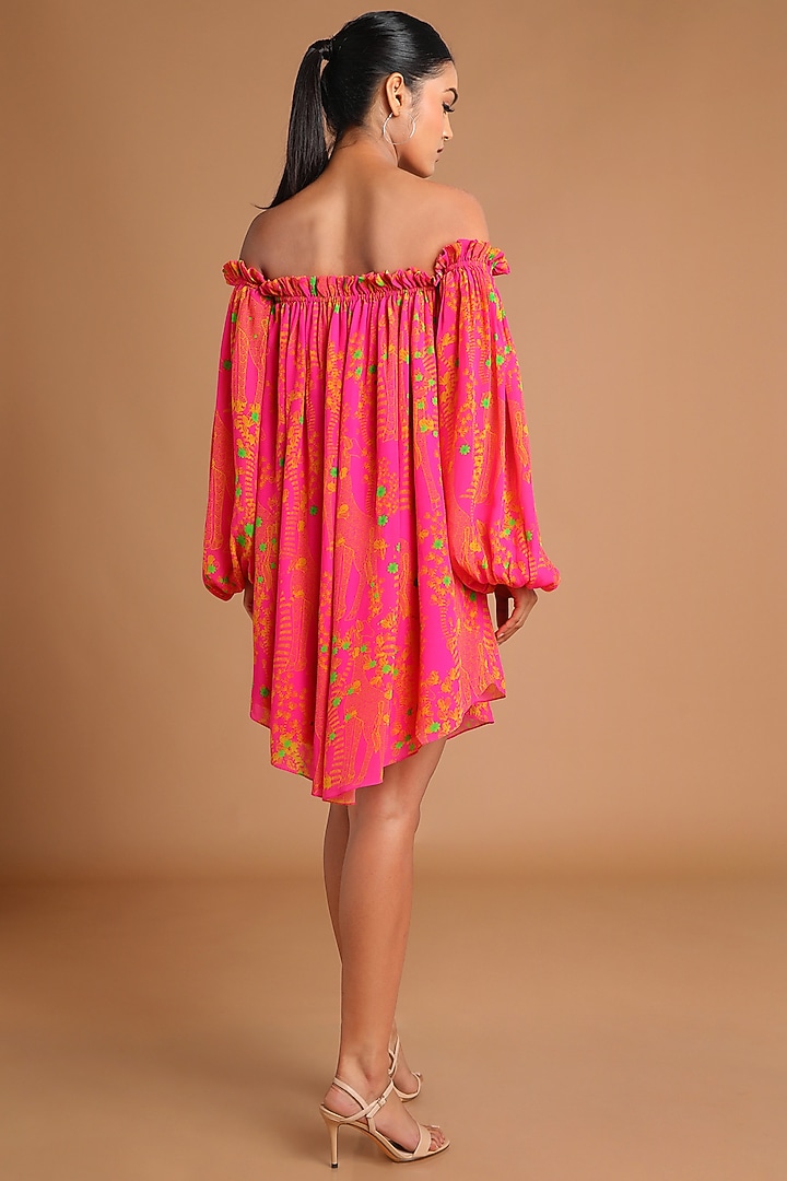 Pink Printed Off Shoulder Summer Dress by Masaba at Pernia's Pop Up Shop