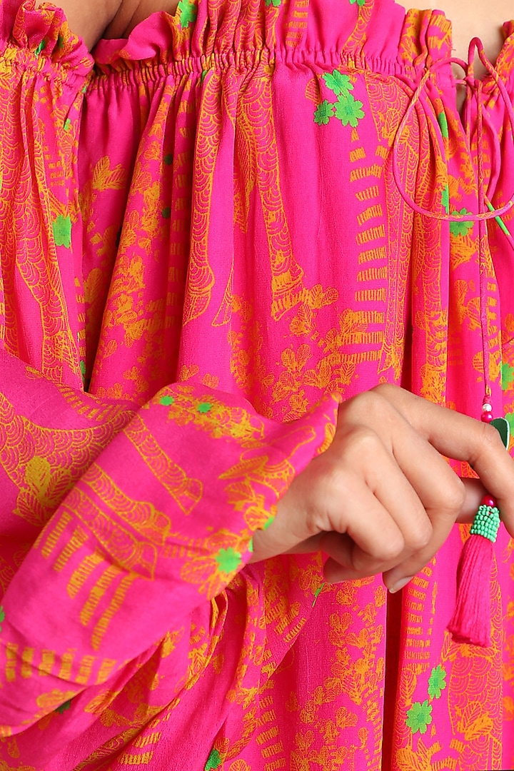 Pink Printed Off Shoulder Summer Dress by Masaba at Pernia's Pop Up Shop