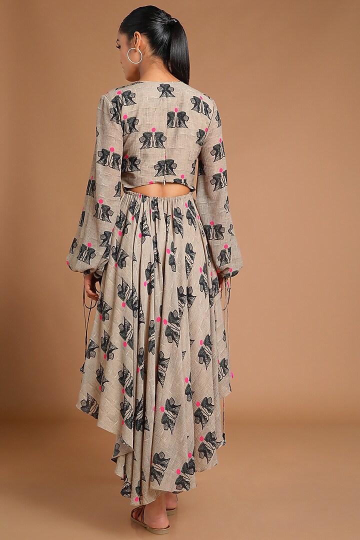 Tan Printed High-Low Summer Dress by Masaba at Pernia's Pop Up Shop