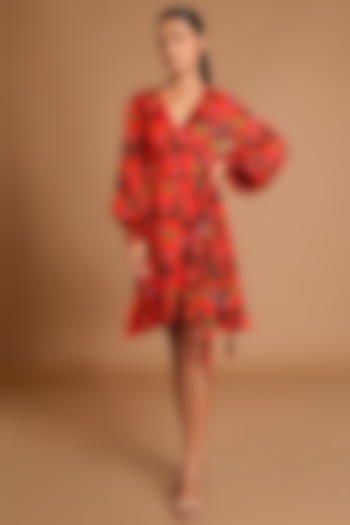 Red Printed Wrap Dress by Masaba at Pernia's Pop Up Shop