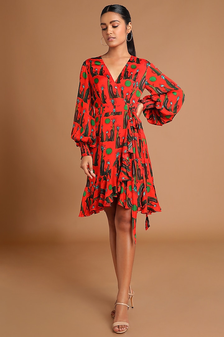 Red Printed Wrap Dress by Masaba