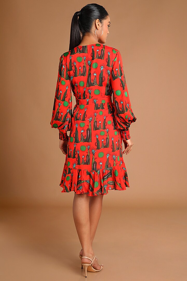 Red Printed Wrap Vacation Dress by Masaba at Pernia's Pop Up Shop