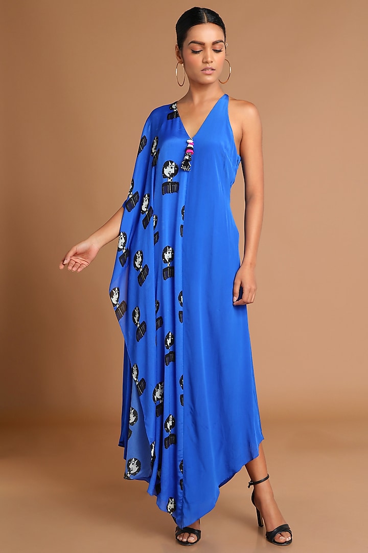 Electric Blue Printed Cape Tunic by Masaba