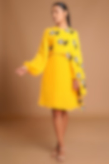Yellow Printed Cape Dress by Masaba