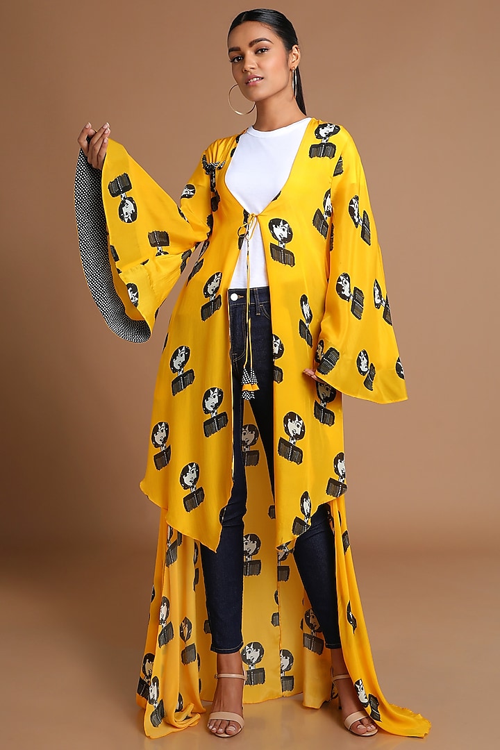 Yellow Printed High-Low Jacket by Masaba at Pernia's Pop Up Shop