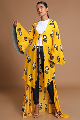 Yellow Printed High-Low Jacket by Masaba