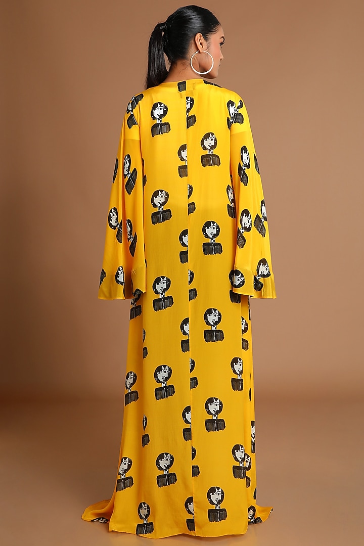 Yellow Printed High-Low Jacket by Masaba at Pernia's Pop Up Shop