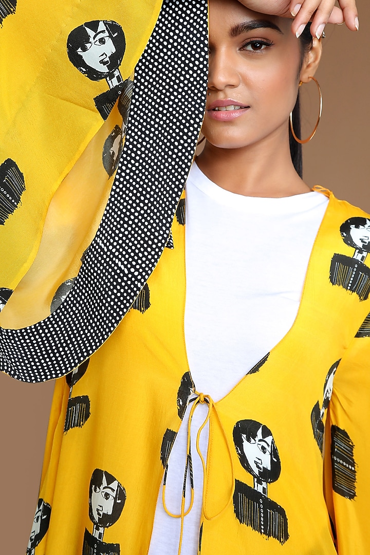 Yellow Printed High-Low Jacket by Masaba at Pernia's Pop Up Shop