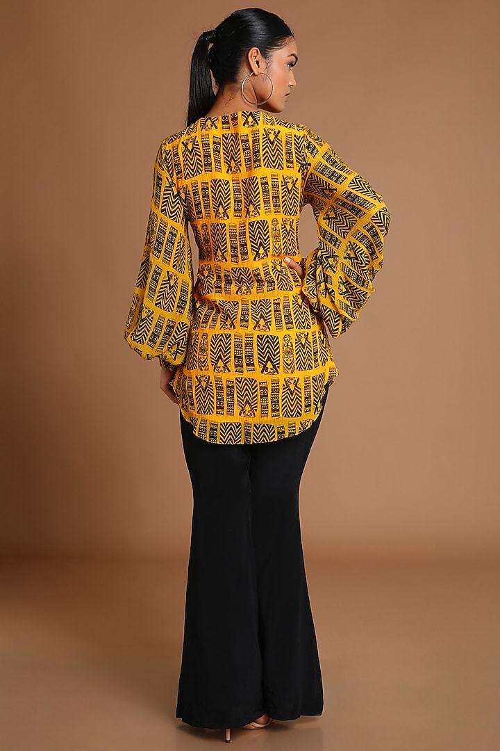Mustard Yellow Printed Top With Tie-Up by Masaba at Pernia's Pop Up Shop