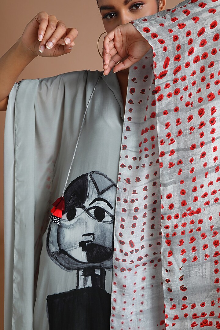 Grey Printed Kaftan With Slip by Masaba at Pernia's Pop Up Shop