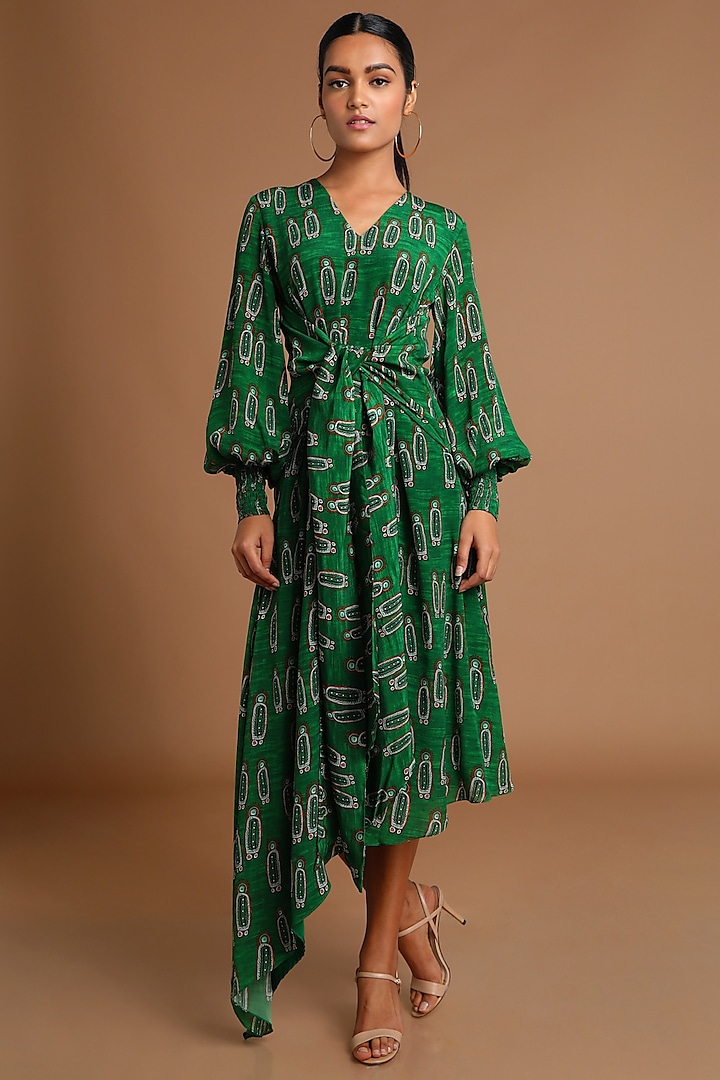 Green Printed Asymmetric Dress by Masaba