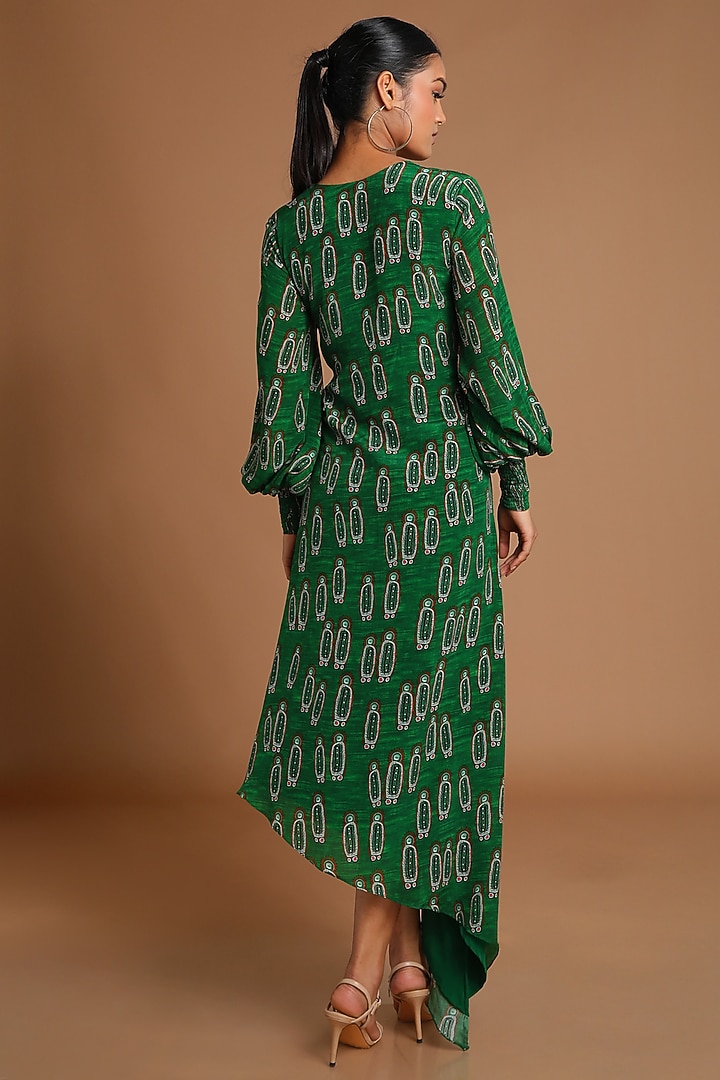 Green Printed Asymmetric Summer Dress by Masaba at Pernia's Pop Up Shop