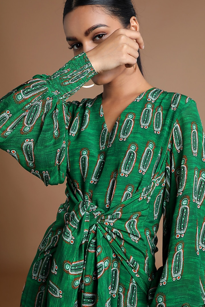 Green Printed Asymmetric Summer Dress by Masaba at Pernia's Pop Up Shop