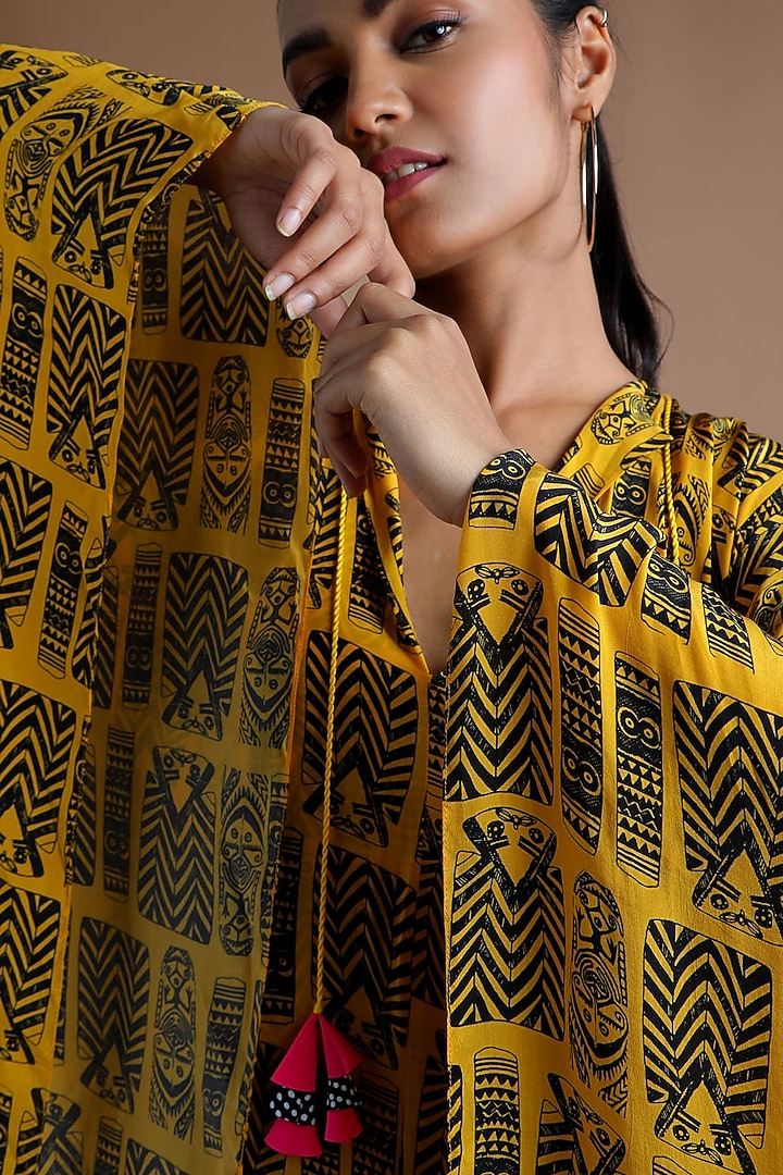 Mustard Yellow Printed Kaftan With Slip by Masaba at Pernia's Pop Up Shop